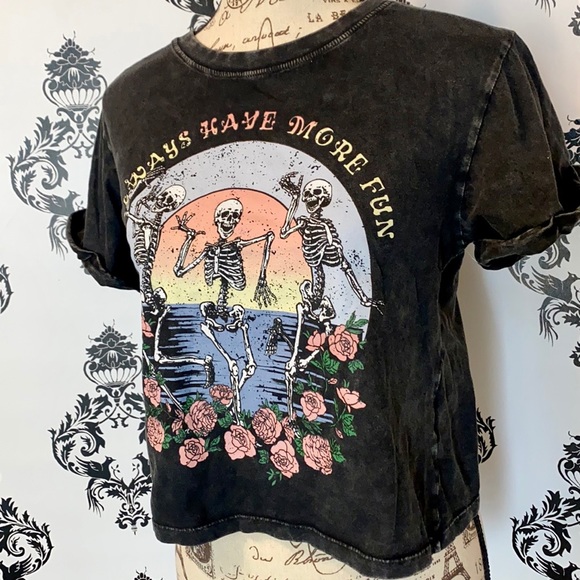 π NWT! Always Have More Fun Skeleton Crop Top T! - Picture 4 of 10